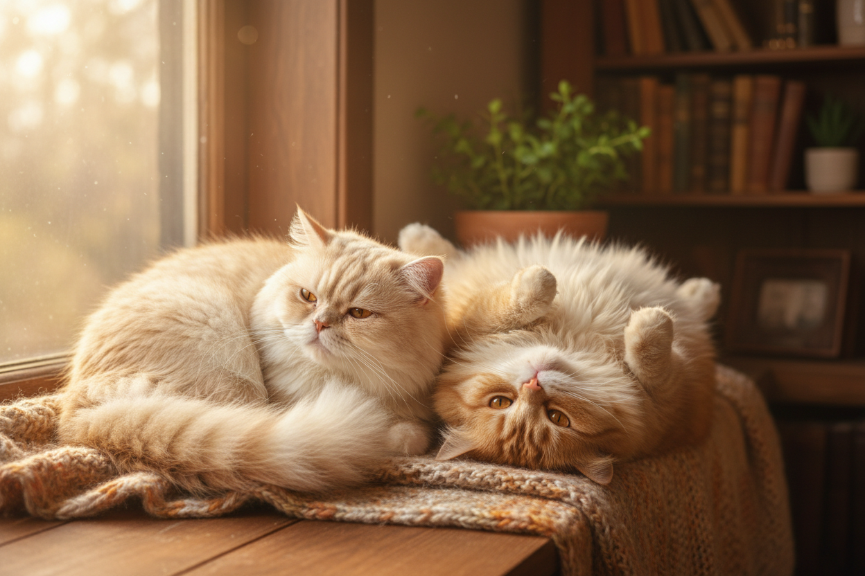 2 chonky cats, realistic, and soft